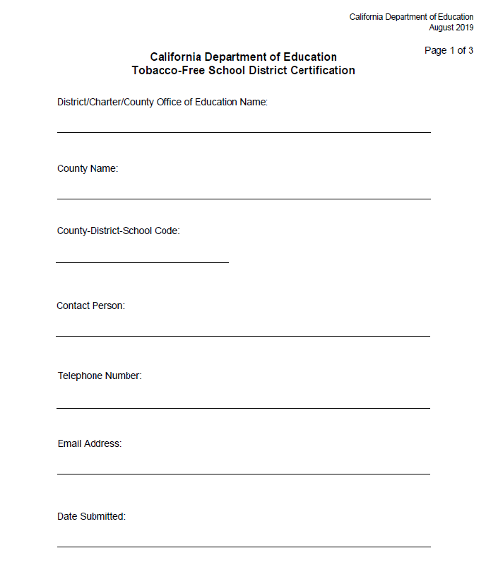 Thumbnail of Tobacco-Free School District Certification Form